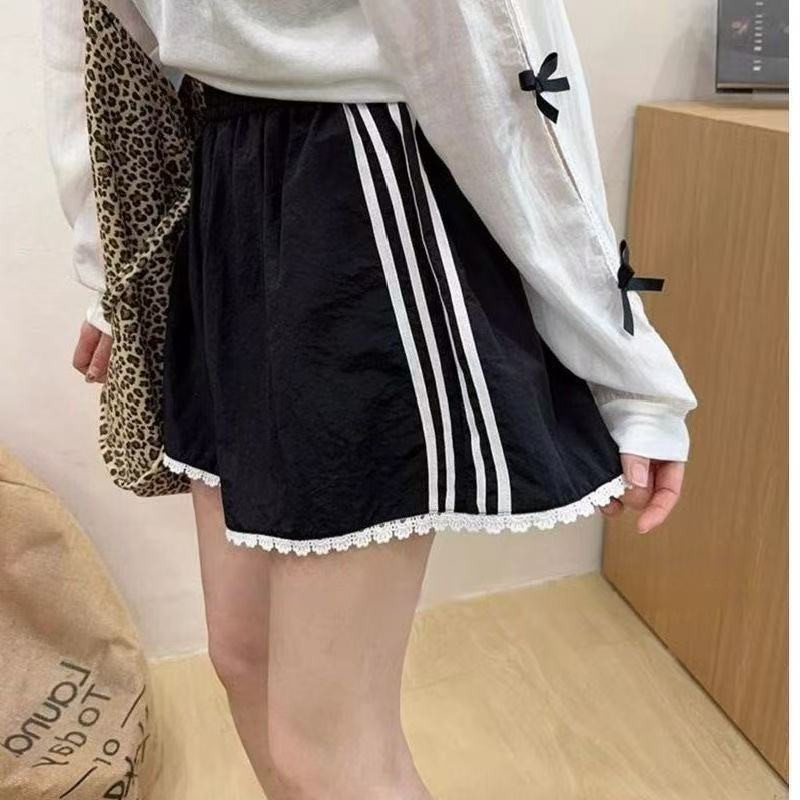 Milyfashion Khâu Ren Nhanh Khô Eo Co Giãn Thể Thao Quần Short Mùa Hè Rời Nhà Quần Short Ống Rộng Quần Áo Nữ