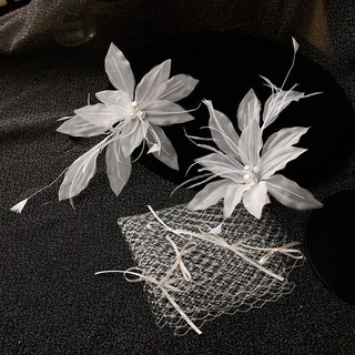 1 Bộ Vintage Cô Dâu Mũ Lông Vũ Trắng Kẹp Tóc Hoa