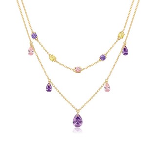 Vòng cổ nữ zircon hai lớp màu tím giọt nước, phong cách châu Âu