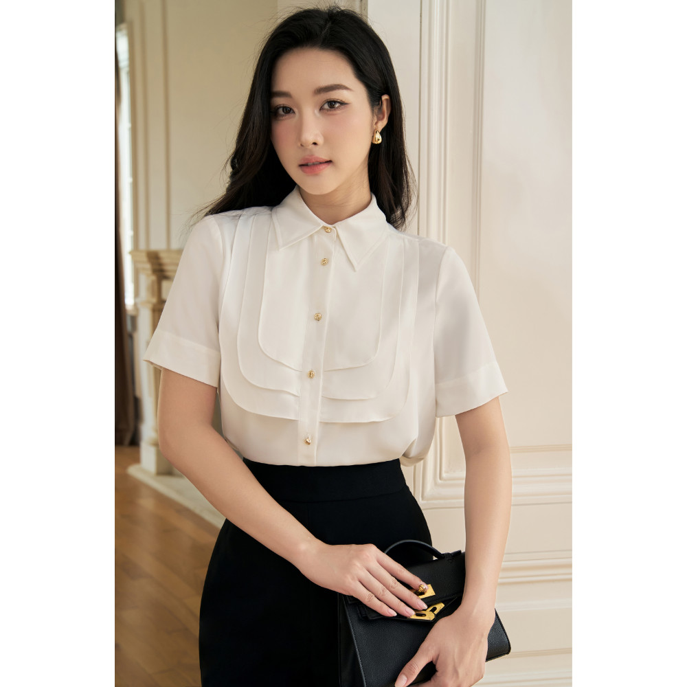 Áo sơ mi trắng nữ ELLA DORA cộc tay form gọn li hợp thiết kế thanh lịch phong cách công sở [SM179]