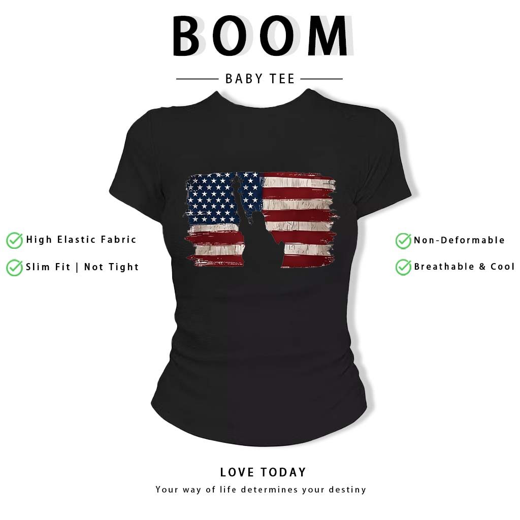 BOOM Áo Baby Tee Nữ Cotton Ôm Body-Áo Thun Ngắn Tay Y2K In Hình PhongCách Mùa Hè, Cổ Tròn Hàng Đầucách hàn quốc phongQ43
