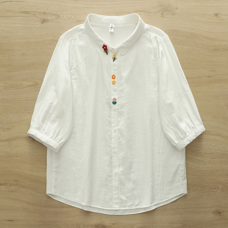 Sơ mi nữ cotton chất lượng cao, mori placket, thêu nhỏ, phù hợp cho ngày thường