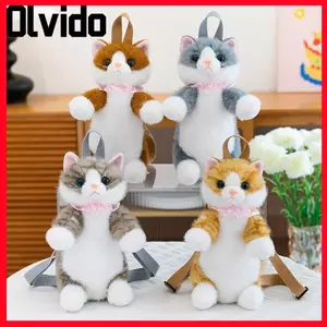 Ba lô mèo sang trọng OLVIDO, Ba lô mèo con mềm mại mô phỏng lông tơ thực tế, Túi đeo vai hoạt hình dễ thương Kawaii cho bé gái