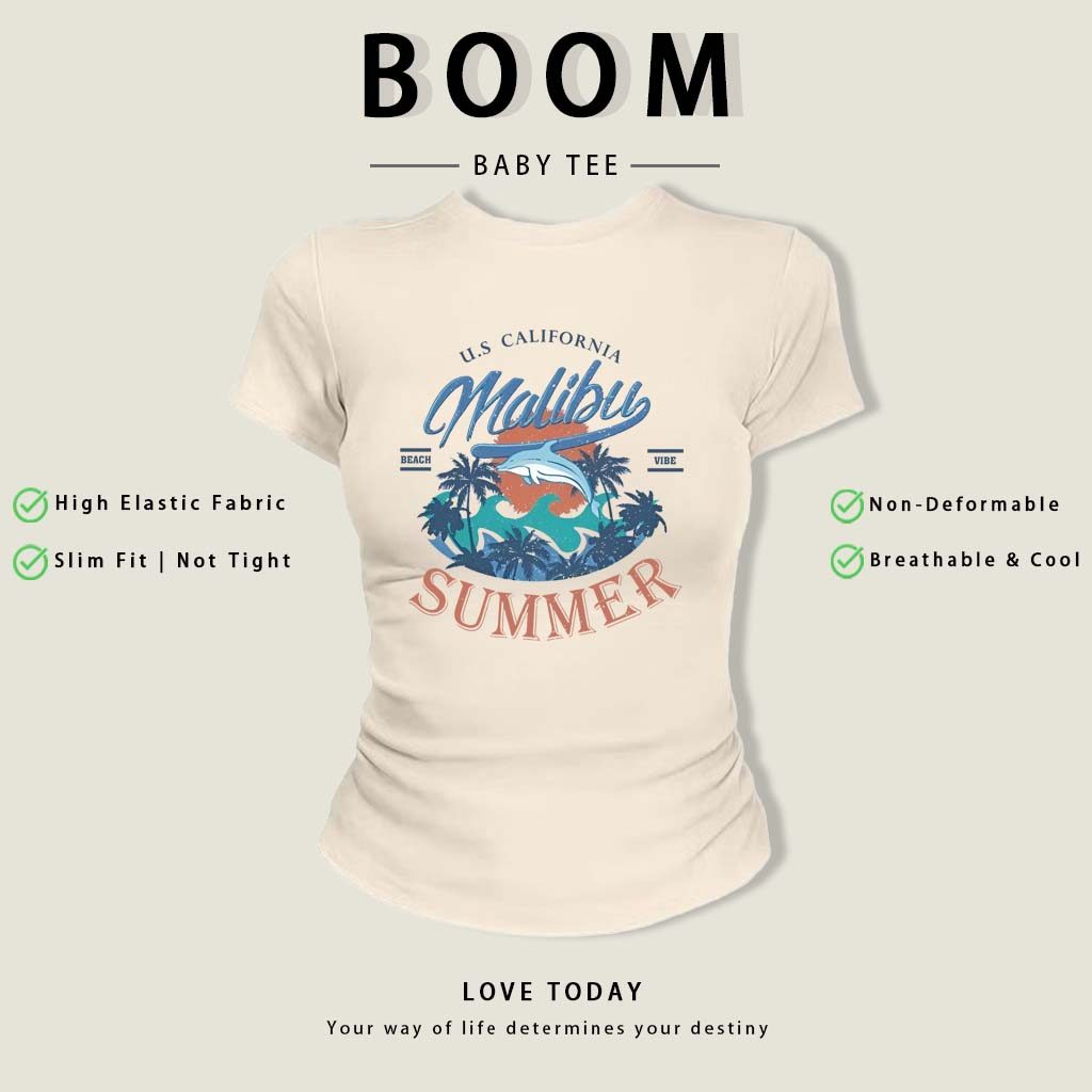BOOM Áo Baby Tee Nữ Cotton Ôm Body-Áo Thun Ngắn Tay Y2K In Hình PhongCách Mùa Hè, Cổ Tròn Hàng Đầucách hàn quốc phongW67