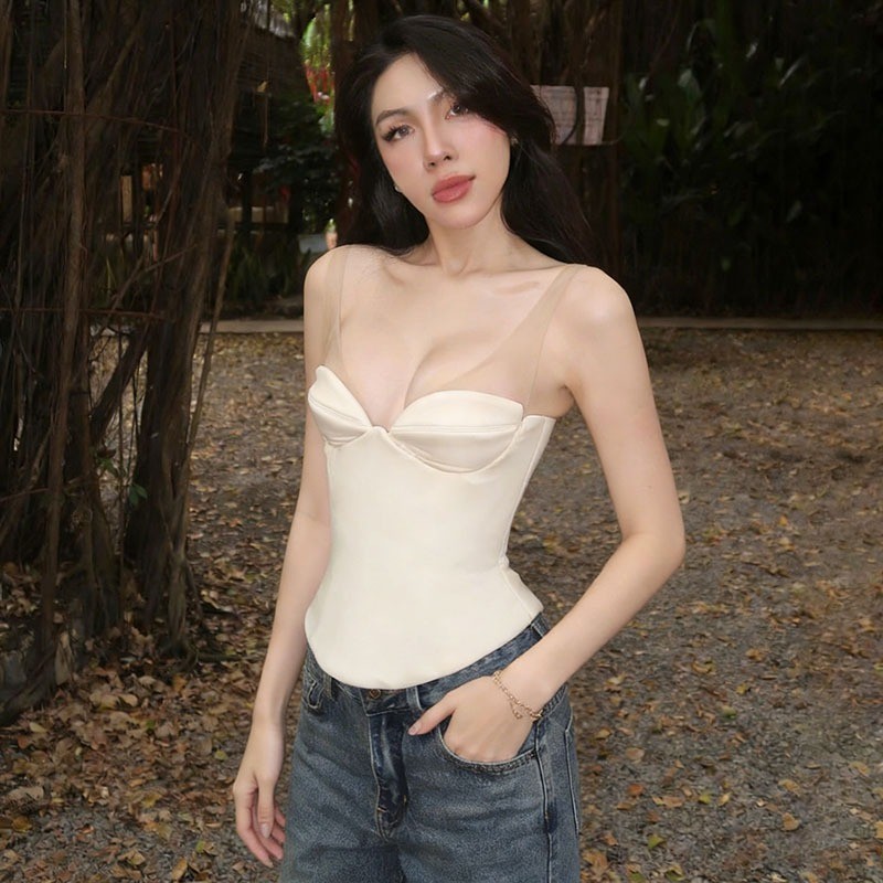 CuteNew Áo Vest Nữ Lưới Cổ Thấp Skinny, Phù Hợp Lễ Hội Âm Nhạc Mùa Hè, Thời Trang Cổ Điển Gợi Cảm