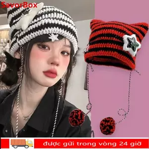 Mũ Bò SAVORBOX Phong Cách Y2K, Họa Tiết Sọc Ngôi Sao Quỷ, Thích Hợp Thu Đông