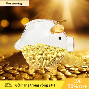 【24H】Bình heo đất mini thủy tinh trong chứa được nhiều xu vàng là vật trang trí góc học tập làm việc thêm sinh động