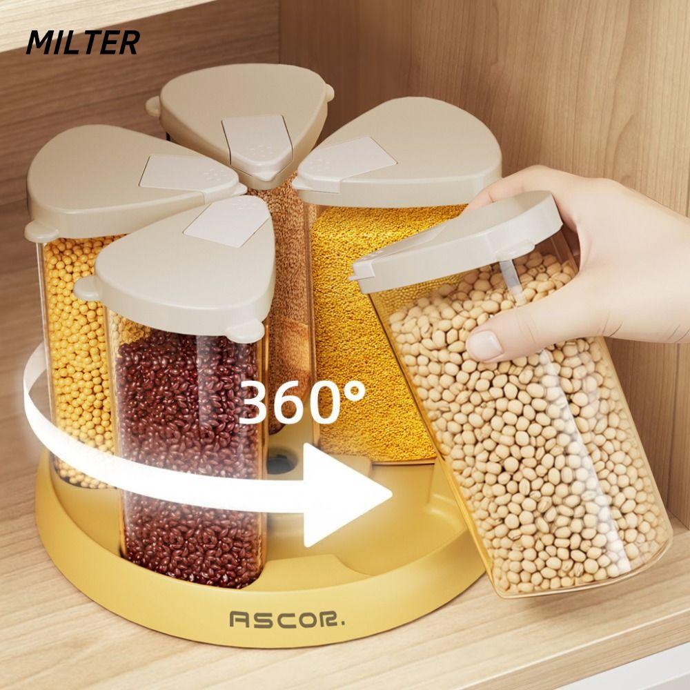 Hộp đựng ngũ cốc MILTER, Hộp đựng 6 lưới đa năng trong suốt, Hộp đựng ngũ cốc đa năng xoay bền bỉ Đồ dùng nhà bếp