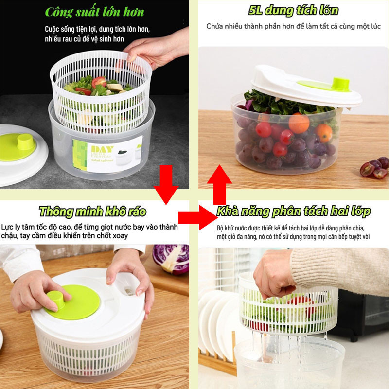 Rổ Quay Rau Song Long Cỡ Lớn Máy Sấy Khô Rau Củ Quả Làm Salad Tiện Lợi Máy Giặt Rau Gia Đình