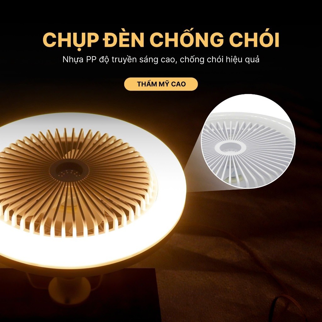 Quạt trần đèn LED 3 chế độ phát sáng, tiết kiệm điện, điều khiển từ xa kèm viên nén hương khử mùi