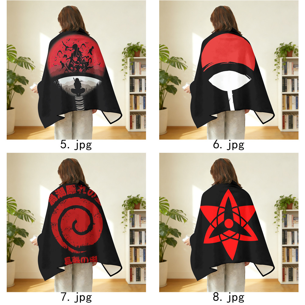 Chăn có nút bấm NARUTO Logo Flannel, Khăn choàng Flannel đa chức năng Akatsuki, có thể đeo để sử dụng tại văn phòng, Thiết bị du lịch ngoài trời.