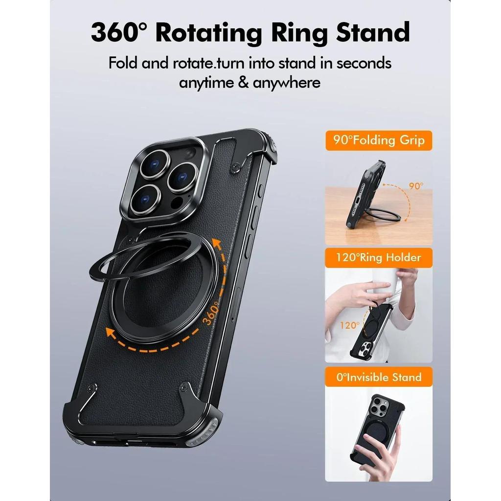 Eary cho iPhone 17 16 15 Pro Max Ốp điện thoại có chân đế 360°Vỏ da đứng xoay được Vỏ chống sốc không khung
