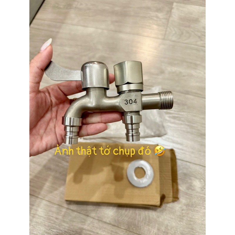 Vòi nước 2 đầu ra bằng thép không gỉ 304 vòi nước máy giặt 2 đầu ra chia nước thành 2 đầu xả độc lập