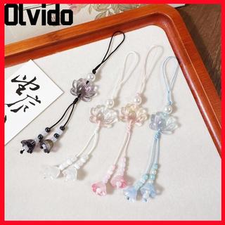 Mặt dây chuyền hoa sen đính cườm OLVIDO, Móc khóa phong cách Trung Quốc thủ công, Móc chìa khóa cổ điển dành cho nam giới