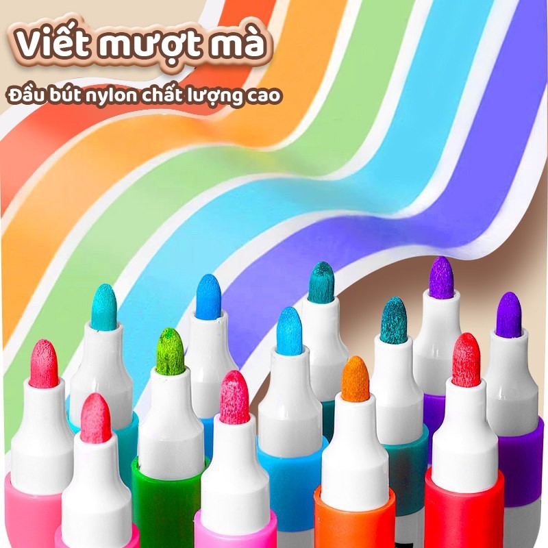 Bút Màu Acrylic Marker Ngòi Lông Mềm 12/24/36/48/60 Màu – Không Thấm Nước, Vẽ Đa Nền, Phù Hợp Học Sinh