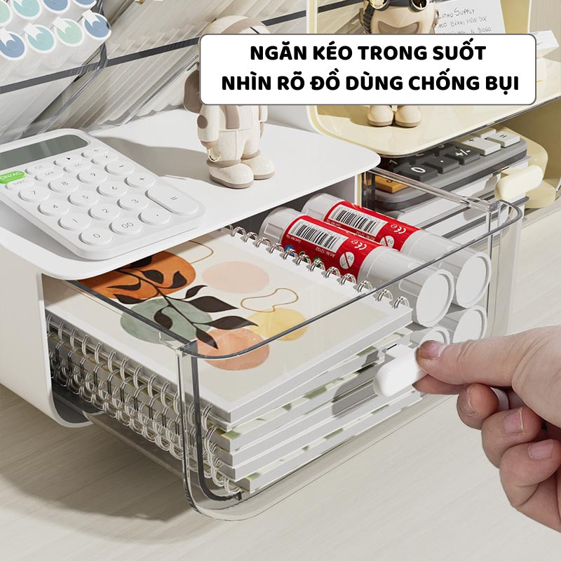 Khay Đựng Văn Phòng Phẩm Để Bàn ENODA HOME, Hộp Đựng Bút 6 Ô Chéo Kết Hợp Ngăn Kéo Đựng Đồ Đa Năng P055