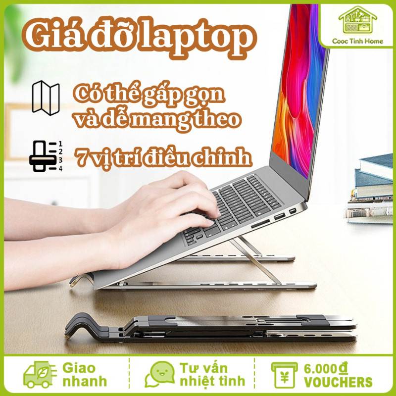 Giá Đỡ Laptop Hợp Kim Nhôm Cao Cấp, Tản Nhiệt Gấp Gọn, Điều Chỉnh 10 Cấp Độ Cao Có Đệm Chống Trượt Cho Laptop 14-17 Inch