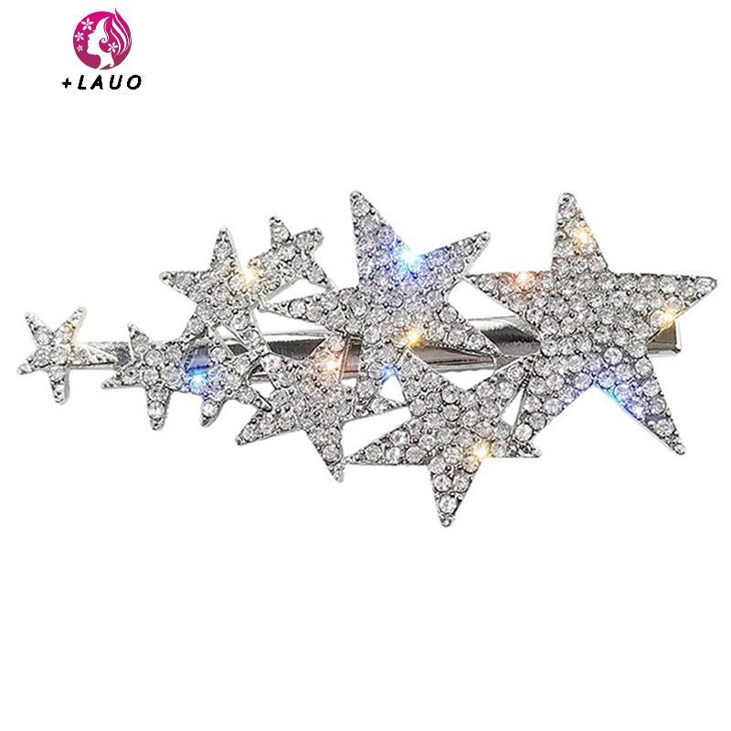 Kẹp tóc nữ Springevenstar hình pentagram với kim cương giả lấp lánh, tạo kiểu tóc sang trọng
