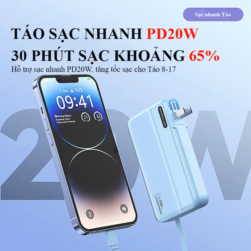 Sạc Dự Phòng 30000mAh Đa Năng - Sạc Nhanh 22.5W Tích Hợp Dây Sạc Tiện Lợi