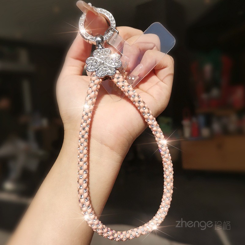 Điện Thoại Di Động Dây Bốn Lá Cỏ Ba Lá Nhấp Nháy Kim Cương Dây Đeo Tay Nữ Độc Đáo Hợp Thời Trang Đẹp Ánh Sáng Sang Trọng Niche Tinh Tế Cao Cấp