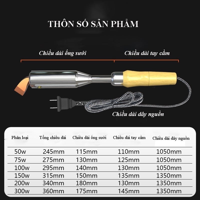 【24H】Mỏ Hàn Thiếc Loại Lớn Cán Gỗ, Điện Áp 220V, Công Suất Tùy Chọn, Hàn Mối To, Bền Bỉ, Cho Thợ Làm Điện