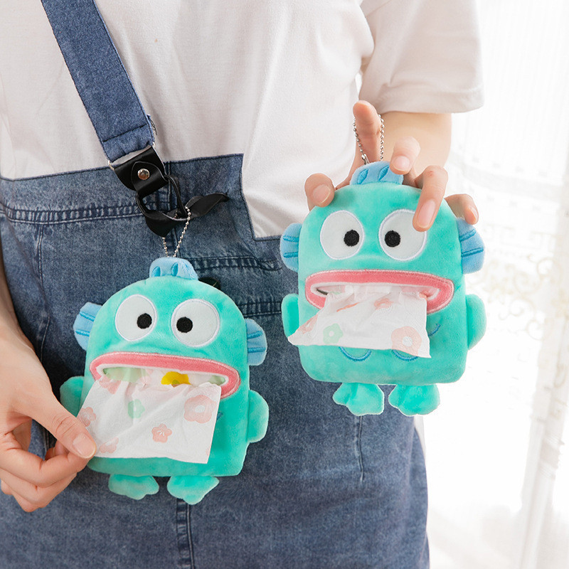 Sáng Tạo Hoạt Hình Sanrio Hangyodon Sang Trọng Búp Bê Móc Khóa Khăn Ăn Giá Đỡ Hộp Khăn Giấy Ướt Hộp Đựng Đồ Trang Trí Ô Tô Nhà