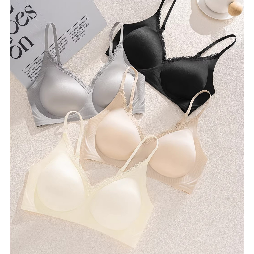 Satin Ren Gợi Cảm Deep V Quần Lót Nữ Ngực Nhỏ Tập Hợp Không Vòng Thép Áo Ngực