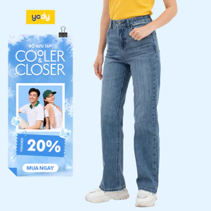 Quần Jeans nữ cải cafe cải tiến YODY dáng suông chống UV co giãn nhẹ, thoáng mát QJN6038