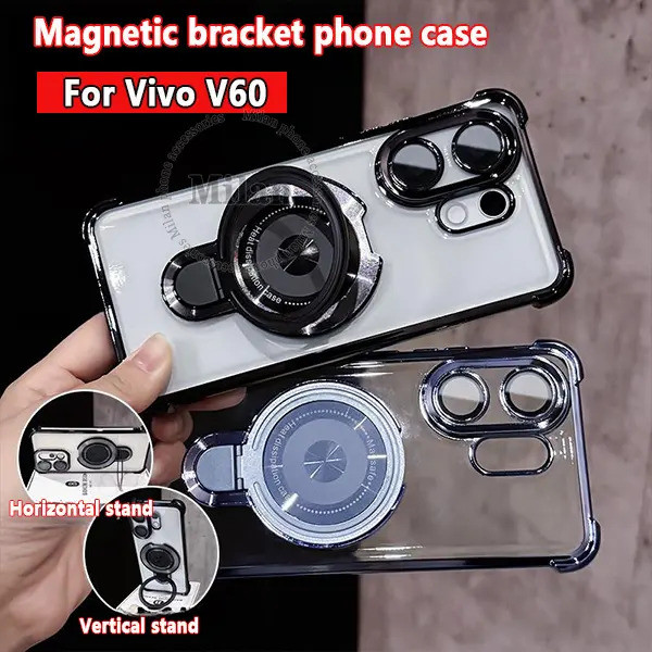 Ốp điện thoại, dành cho Vivo V70 và V60, V60 Lite, hộp gel trong suốt, có giá đỡ điện thoại từ tính, nắp ống kính máy ảnh, đệm khí dày, phong cách kinh doanh tối giản, cove điện thoại