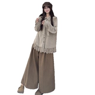 Áo sơ mi dệt kim tay dài phối ren retro Hàn Quốc cho nữ, thiết kế mới rộng rãi cho mùa Hè