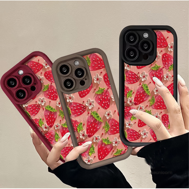 Ốp Lưng Cho VIVO V60 V40 V50 Lite V70FE Y05 Y03 Y04 Y29S Y18 Y28S Y31 Y04 Y21S Y22S Y17S Y29S Y39 Y400 Y38 Dễ Thương Sơn Dầu Dâu Chống Sốc Mềm Ốp Lưng