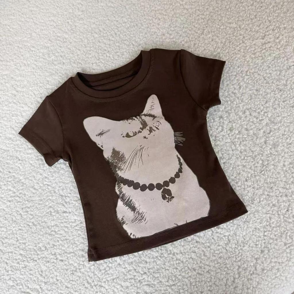Bé Gái Thời Trang Mùa Hè Bộ Đồ Ngắn Tay Mùa Hè Phong Cách Mới Vừa Lớn Trẻ Em Hoạt Hình Top Kẻ Sọc Culottes Bộ Đồ Hai Mảnh