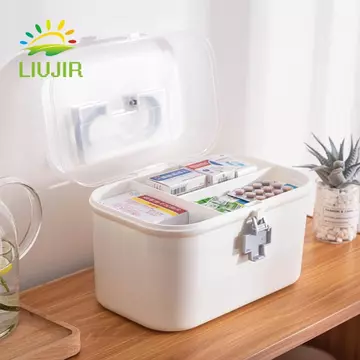 Tủ thuốc LIUJIR, Hộp thuốc gia dụng Hộp đựng thuốc lớn chống thấm nước, Hộp đựng nhiều lớp chống bụi màu trắng thực tế Hộ gia đình