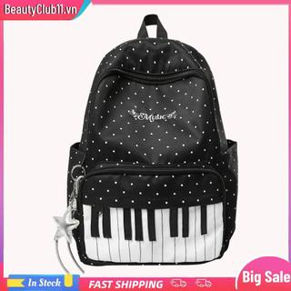 Ba Lô Nylon Chấm Bi Piano Chìa Khóa Túi Laptop 16,9 Inch Có Mặt Dây Chuyền Du Lịch Daypacks Cho Bé Gái Du Lịch Mua Sắm Sử Dụng Hàng Ngày