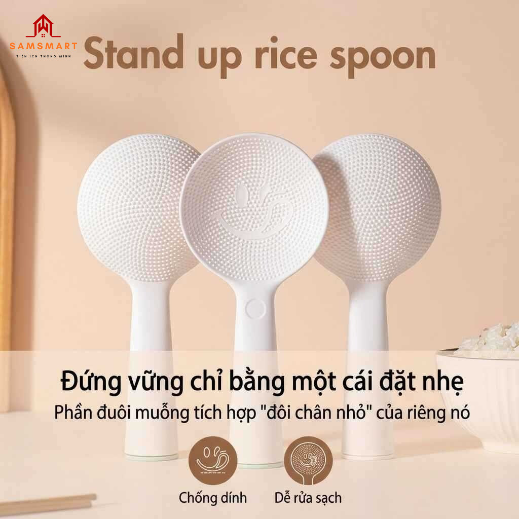 Muôi Xới Cơm Tự Đứng Chống Dính, Nhựa PP Cấp Thực Phẩm Cao Cấp, Chịu Nhiệt, Dụng Cụ Tiện Dụng Bền Đẹp