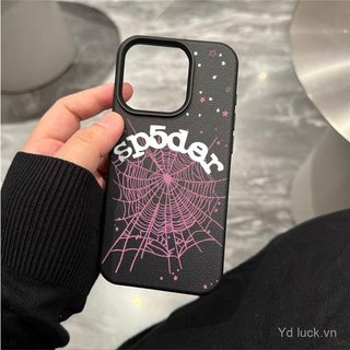 Ốp Điện Thoại Họa Tiết Da Giả Cao Cấp Màu Hồng Spider Web Thích Hợp Cho iPhone 17promax 14plus 16 15pro 13 17 14 15plus 13promax 12 16pro 11 Ốp Chống Sốc
