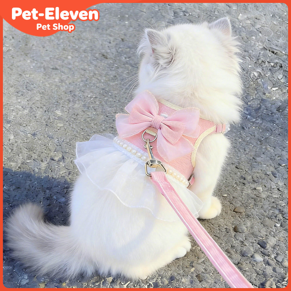 [Pet-Eleven] Dây kéo cho mèo Đi chơi chuyên dụng chống tan rã Cô gái trái tim Công chúa cổ tích Váy Vest Phong cách Mèo Dây đi bộ Quần áo đi bộ cho mèo