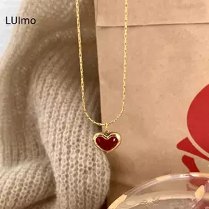 Mặt dây chuyền vàng hình trái tim đỏ, thiết kế thời trang thanh lịch cho nữ, phù hợp dự tiệc và làm quà tặng đám cưới