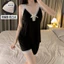 Bộ Đồ Ngủ Nữ Mỏng Phong Cách Suspender Quần Short Gợi Cảm Phù Hợp Với Loungewear Có Miếng Lót Ngực Màu Trơn Gợi Cảm Áo Vest Không Tay