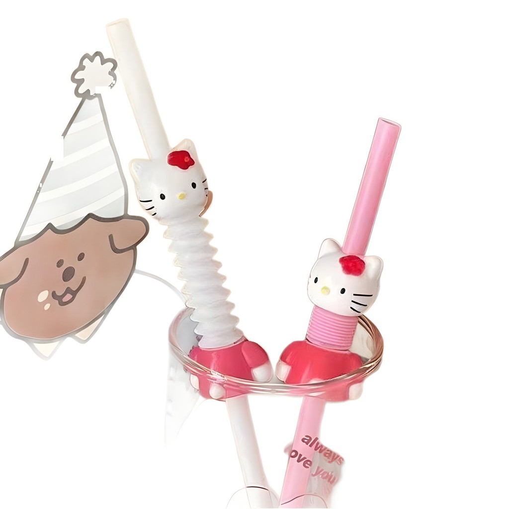 Dễ Thương HelloKitty Nước Giải Khát Ống Có Thể Thu Vào Có Thể Uốn Cong Trà Sữa Nhựa Thủy Tinh Ống Hút TZUC