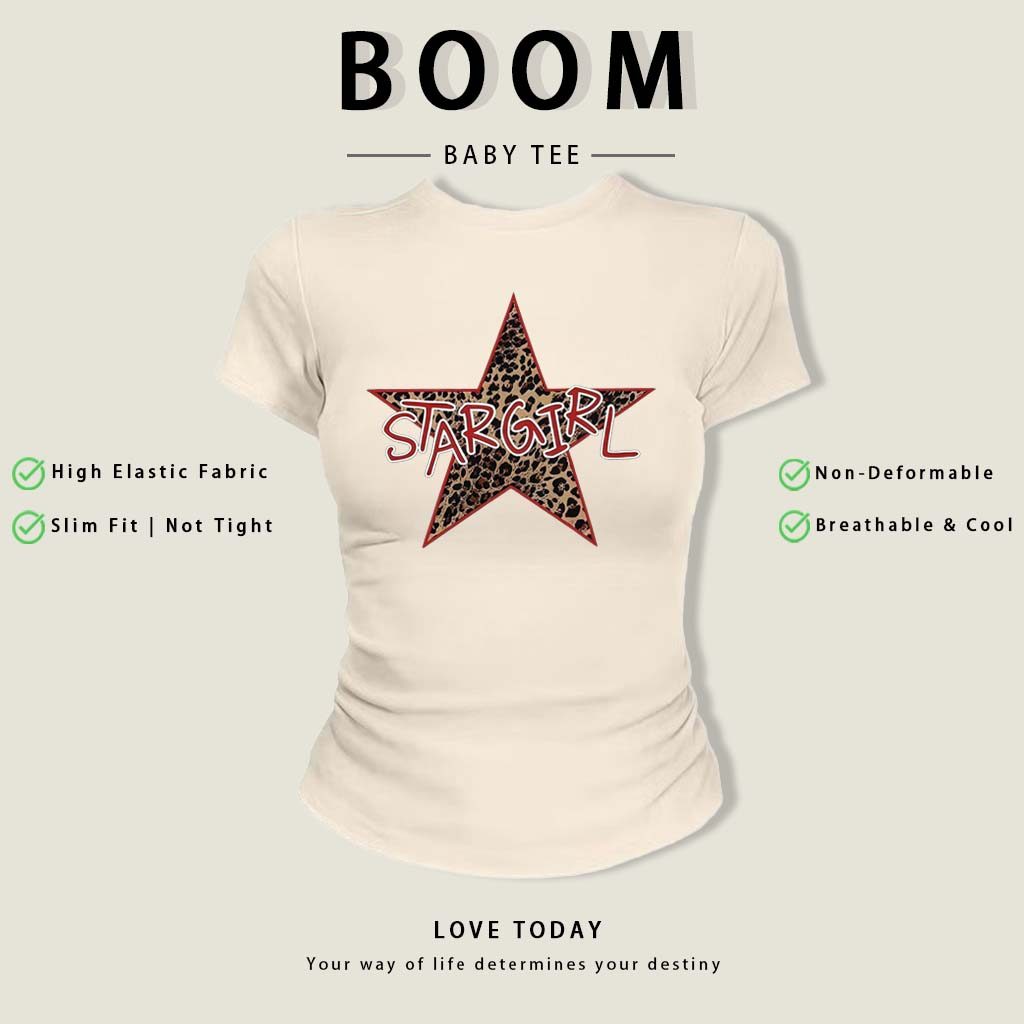 BOOM Áo Baby Tee Nữ Cotton Ôm Body-Áo Thun Ngắn Tay Y2K In Hình PhongCách Mùa Hè, Cổ Tròn Hàng Đầucách hàn quốc phongW17