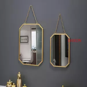 Gương trang điểm sáng tạo DARON, Gương trang trí bằng sắt rèn bằng kim loại, Giá đỡ gương treo tường ổn định một mặt tròn / lục giác / hình chữ nhật