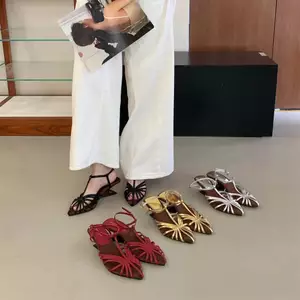 TT Mũi Nhọn Nêm Gót Giày Sandal Nữ Mùa Hè 2026 Dây Đeo Chéo Cao Gót La Mã Giày
