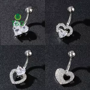 Nhẫn nút bụng Steele Zircon thời trang, thép không gỉ với nơ trái tim - Gợi cảm cho nữ