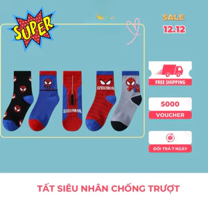 tất cho bé trai .TẤT siêu nhân người nhện cotton CHỐNG TRƯỢT cho bé 1–12 tuổi