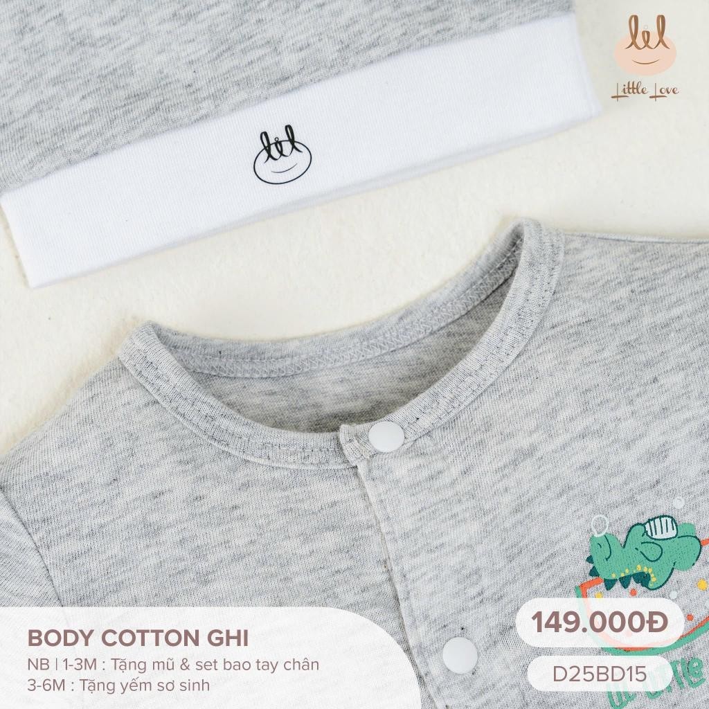 Sơ Sinh Dài Tay Body vải mềm mát và co dãn tốt [ D25BD15]  TẶNG KÈM MŨ BAO CHÂN, TAY HOẶC YẾM