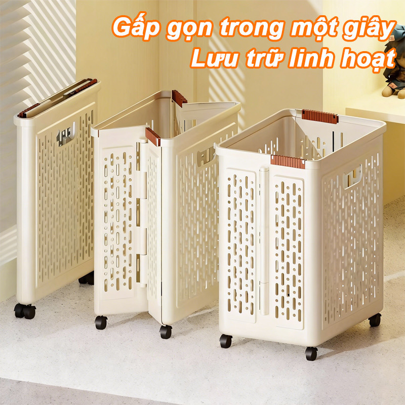 Giỏ Đựng Quần Áo Bẩn Gấp Gọn Có Bánh Xe - Đa Năng, Dung Tích Lớn, Dùng Cho Gia Đình, Nhà Tắm