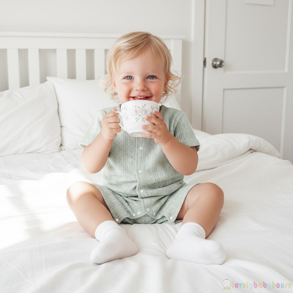LBH-Baby Girl Cổ Tròn Mùa Hè Màu Trơn Tay Ngắn Nút Đan Áo Liền Quần