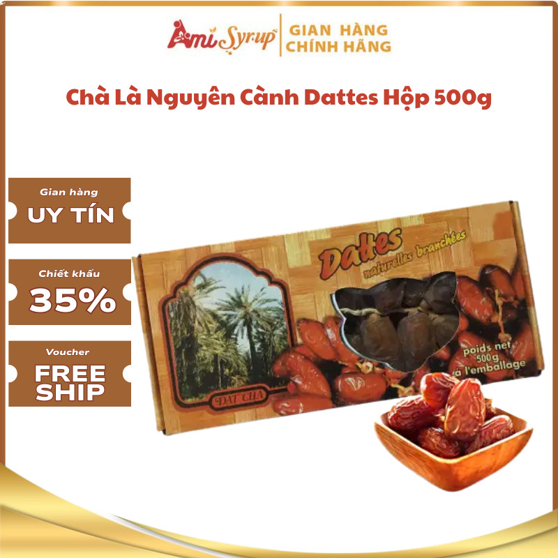 Chà Là Nguyên Cành Dattes Hộp 500g Chà Là Tự Nhiên, Trái Đều Vị Ngọt Tự Nhiên