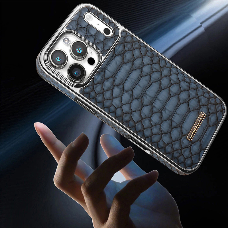Ốp Điện Thoại Da Rắn Giả Chống Trơn Trượt Cao Cấp Cho iPhone 17 Pro Max Air 16 Plus 15 14 13 Vỏ Mạ Điện Chất Lượng Cao